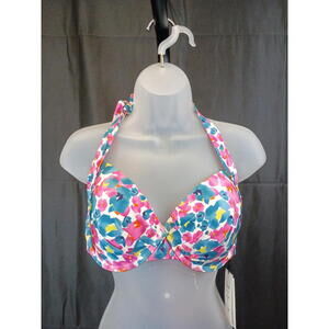 CALVIN KLEIN WOMENS PRINTED RUCHED CONVERT SPOTTED FLORAL CYPRESS MULTI S L